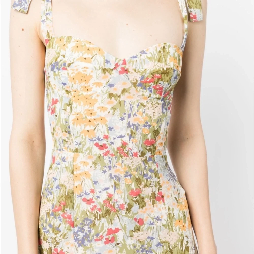 NEW Reformation Nadira Midi  Dress in Countryside Green Yellow Floral | size 6 - Picture 7 of 13